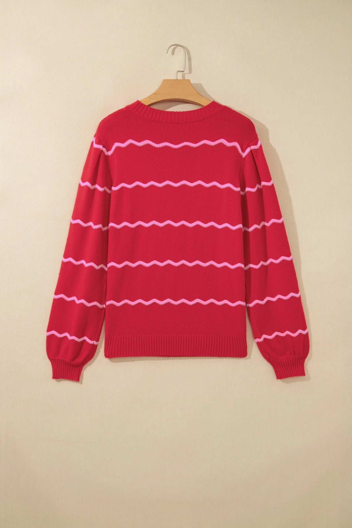 Wavy Stripe Round Neck Long Sleeve Sweater