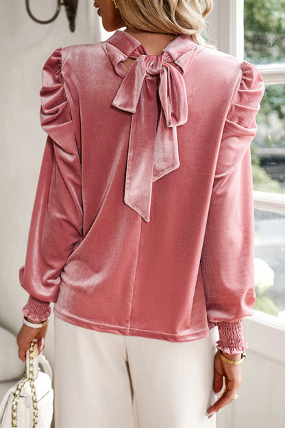 Velvet Puff Sleeve Blouse