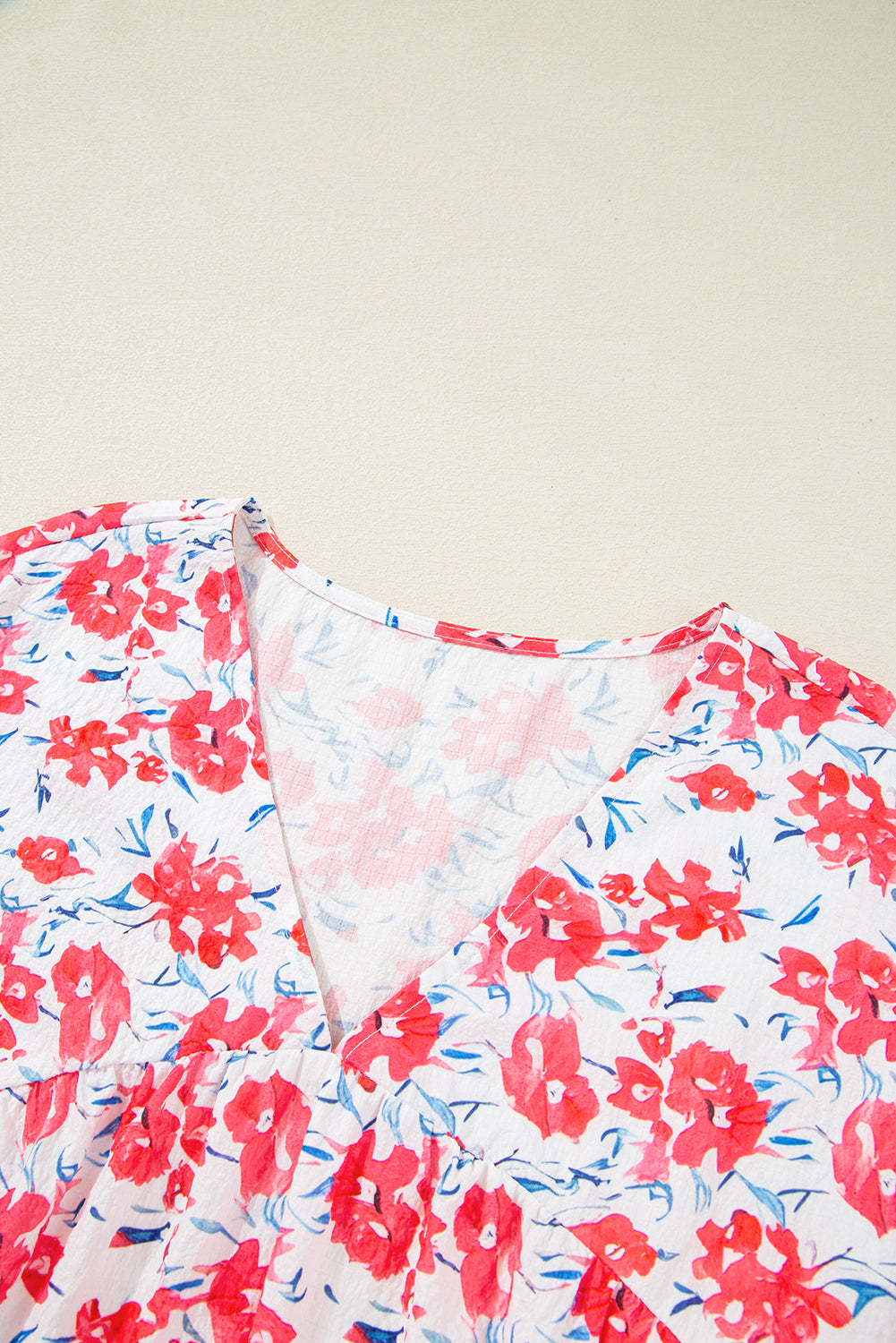 Plus Size Floral Ruffle 3/4 Sleeve V-Neck Dress