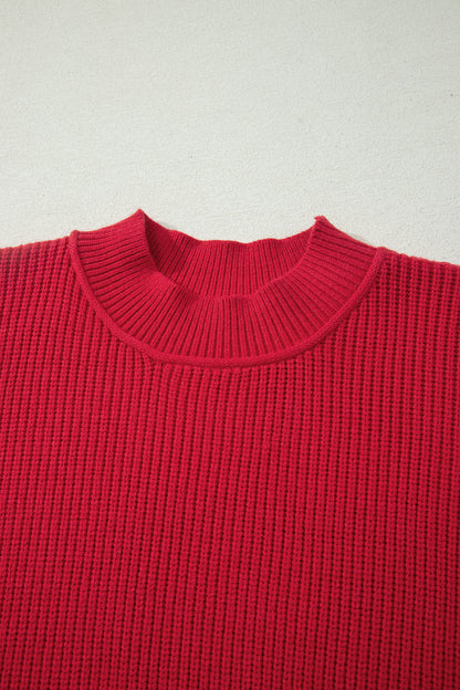 Exposed Hem Drop Shoulder Ribbed Knit Sweater