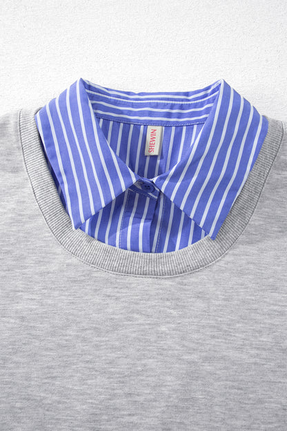 Stripe Patchwork Collared Long Sleeve Sweatshirt