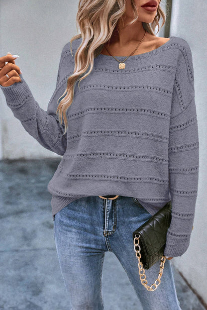 Pointelle Knit Boatneck Sweater