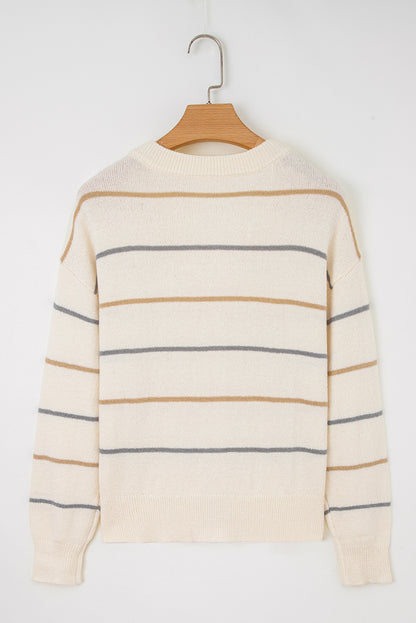 Stripe Buttoned V-Neck Cardigan Sweater