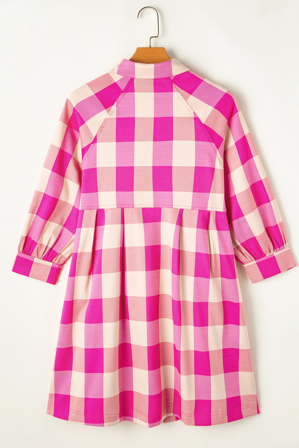 Plaid 3/4 Sleeve Shirt Mini Dress