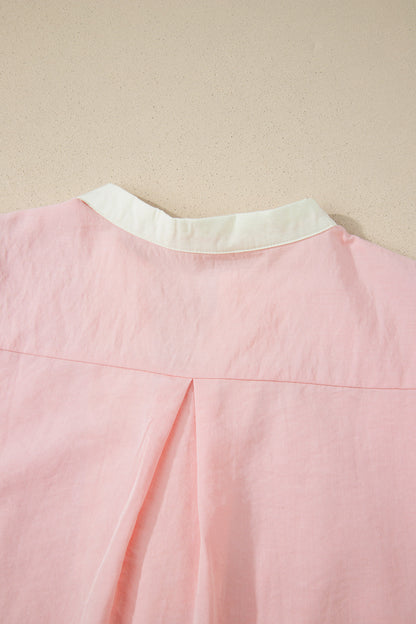 Scallop Trim Colorblock Puff Sleeve Mini Dress