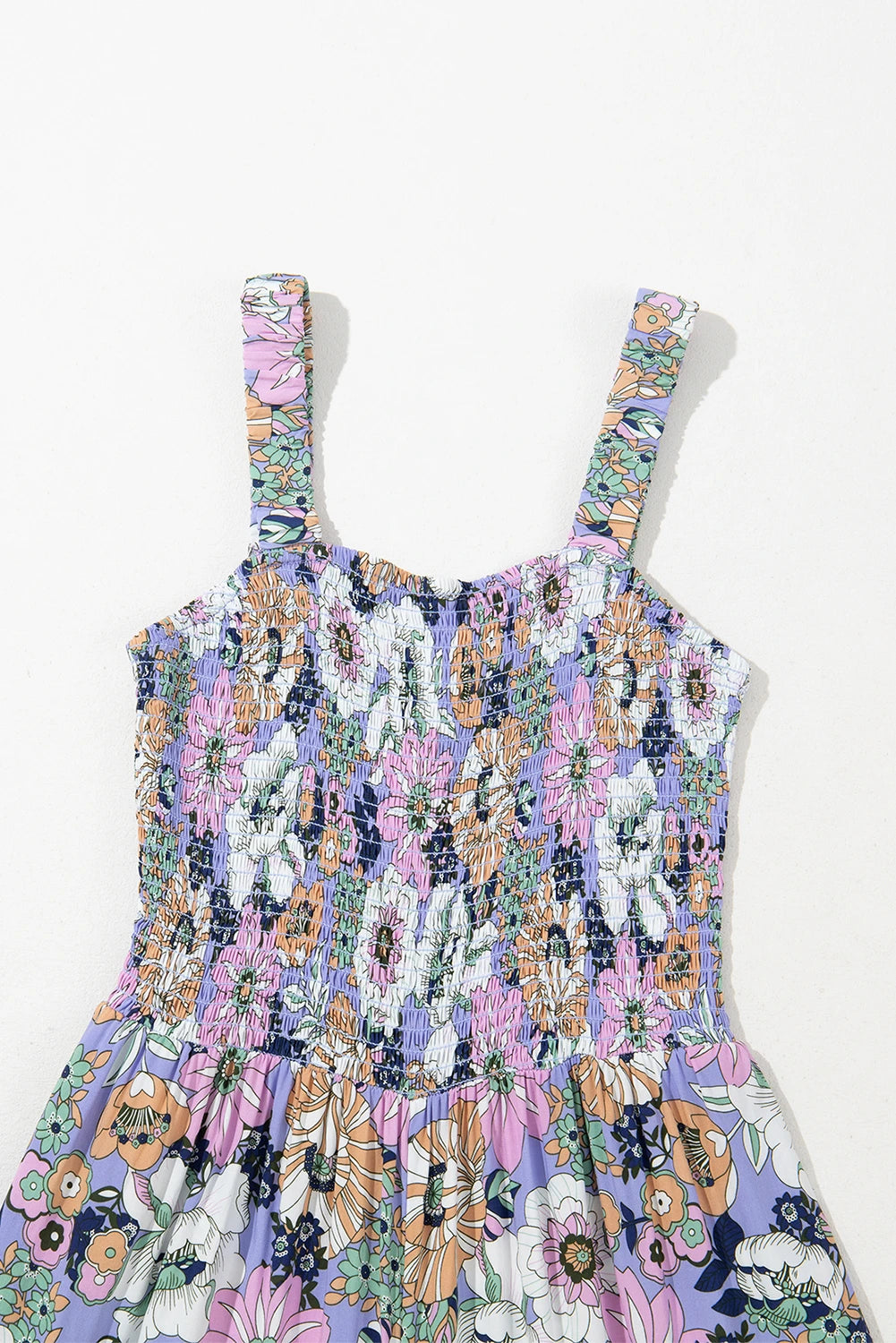 Floral Smocked High Waist Square Neck Jumpsuit