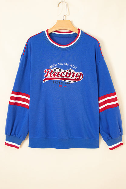 Racing Graphic Embroidered Patch Long Sleeve Sweatshirt
