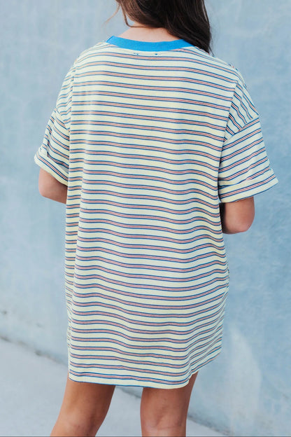 Stripe Cuffed Short Sleeve Mini T-Shirt Dress