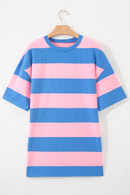 Stripe Colorblock Short Sleeve Oversize Tunic Tee