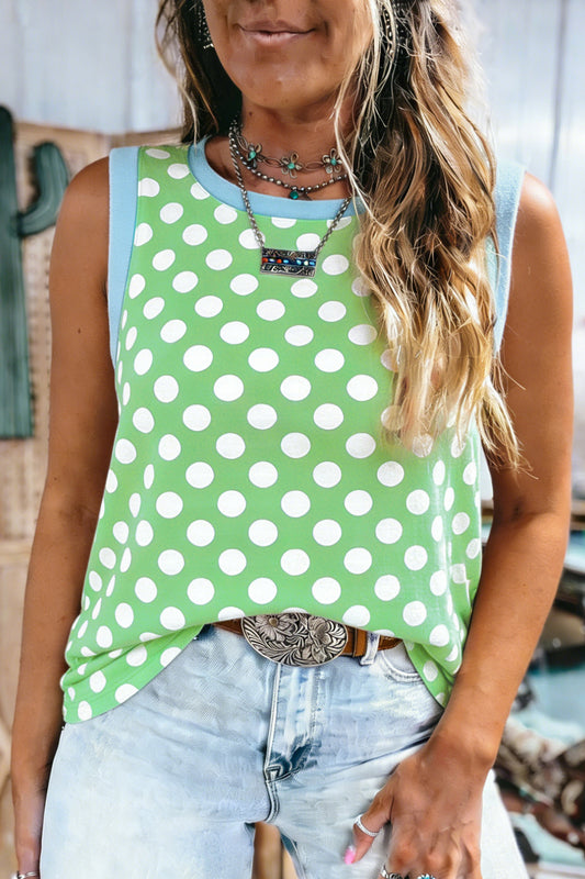 Polka Dot Contrast Trim Loose Tank Top