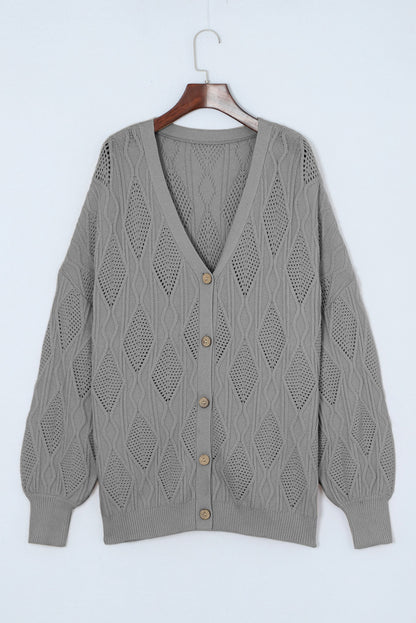 Plus Size Cable Knit Buttoned V-Neck Cardigan