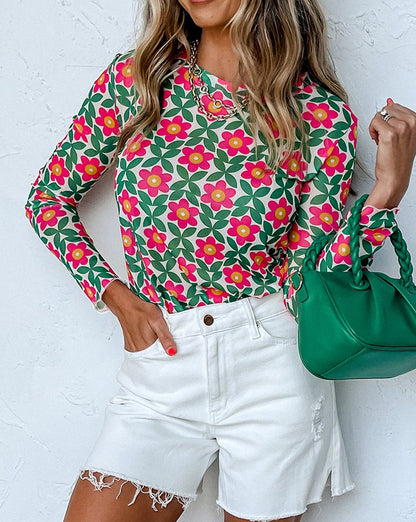 Retro Floral Long Sleeve Top