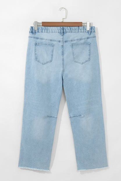 Plus Size Seam Patch Pocket Raw Cut Jeans
