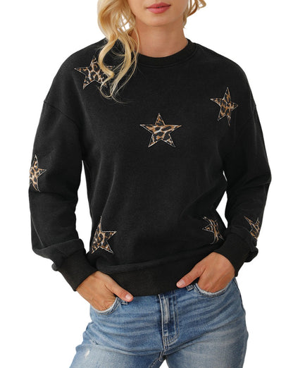 Leopard Star Patched Sweatshirt