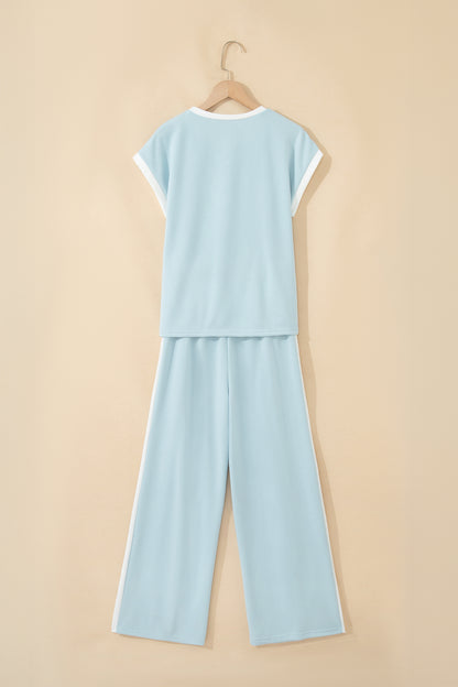 Contrast Trim Boxy Tank & Wide Leg Pants Set