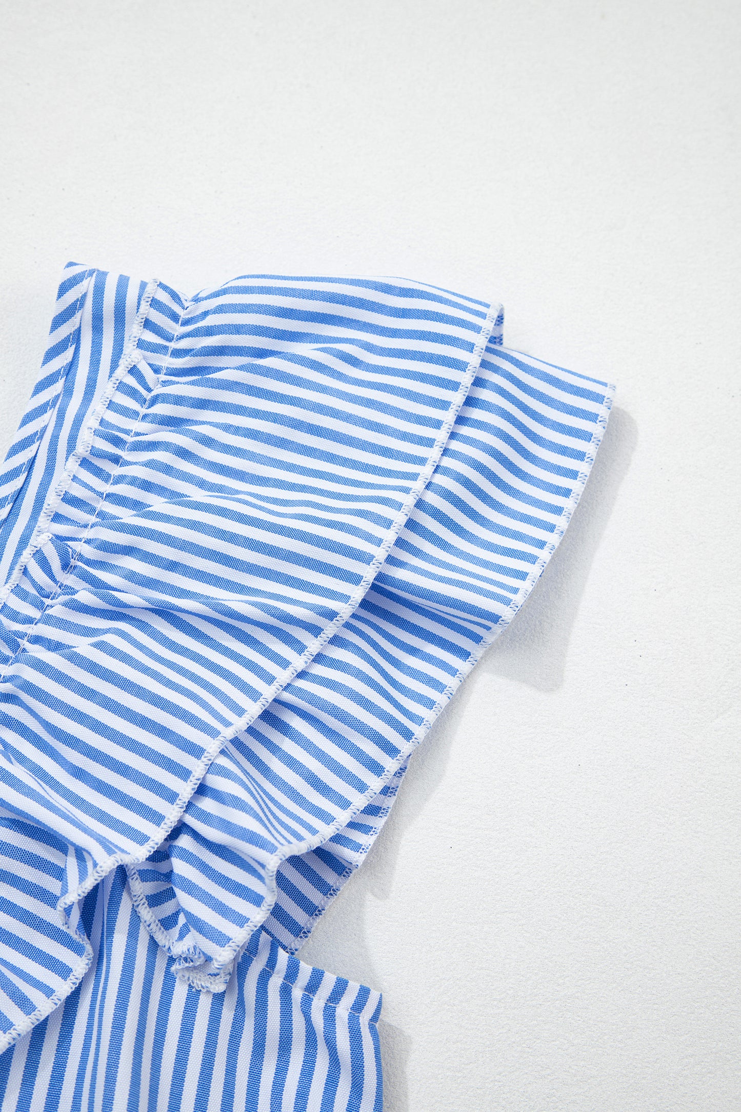 Stripe Bow Square Neck Ruffle Sleeve Blouse
