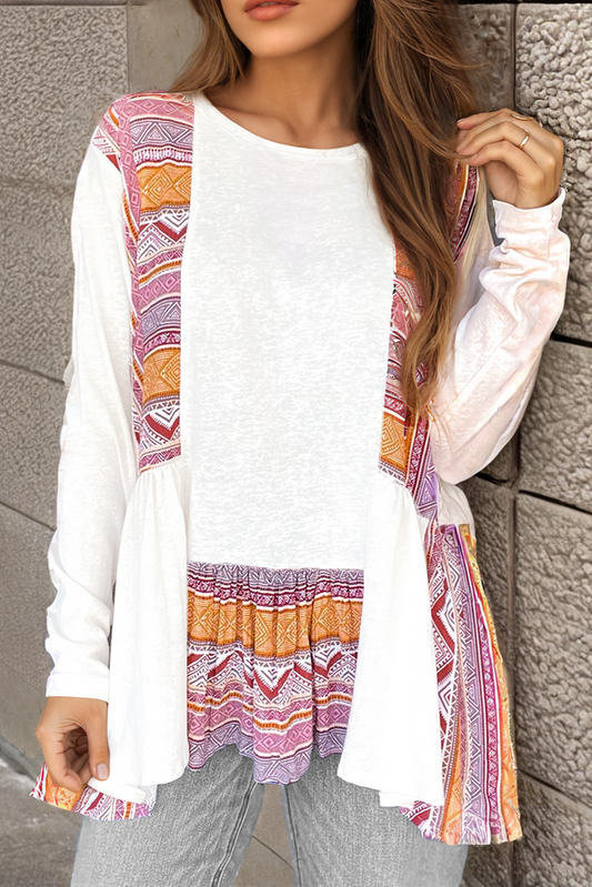 Western Aztec Patchwork Babydoll Top