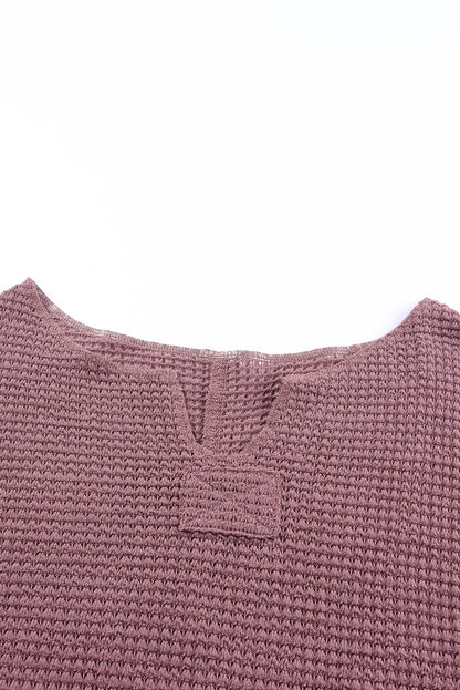 Solid Waffle Knit Long Sleeve Top