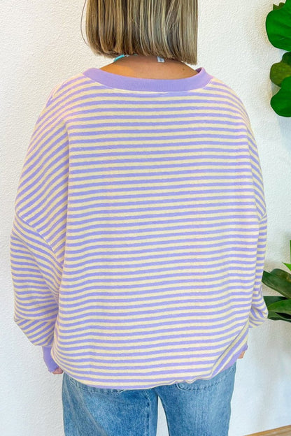 Stripe Drop Shoulder Long Sleeve Top