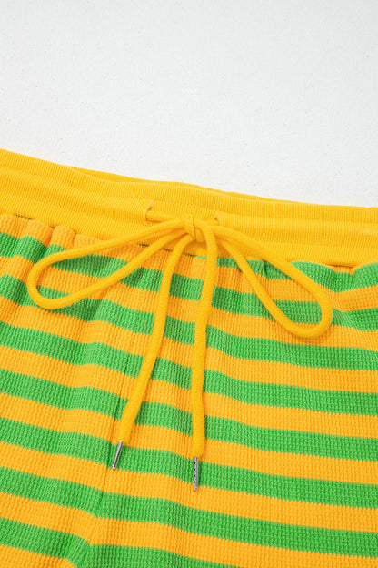 Stripe Puff Sleeve T-Shirt & Drawstring Shorts Set