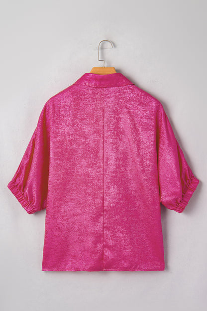 Metallic Collared V-Neck 3/4 Sleeve Top