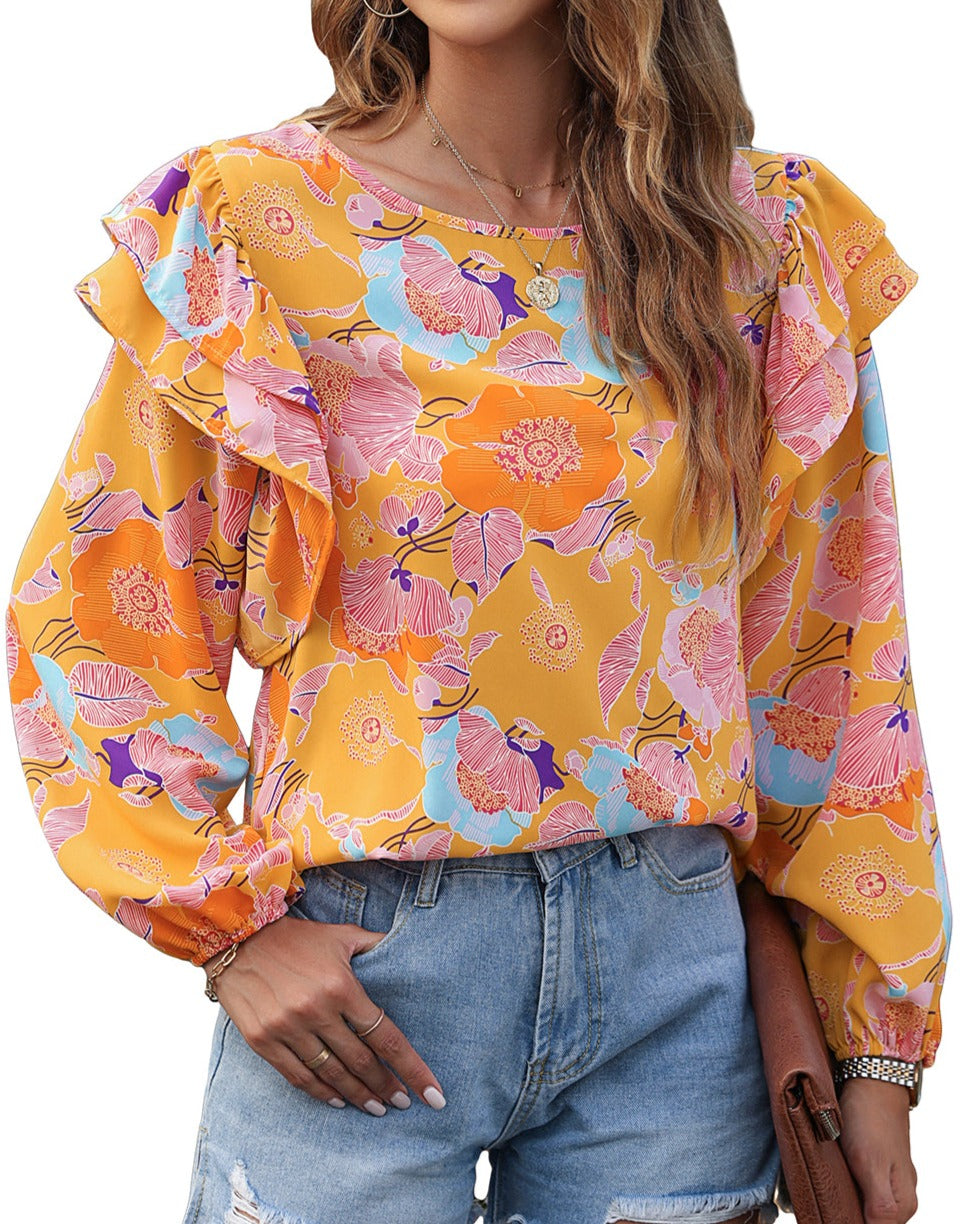 Floral Ruffle Puff Sleeve Blouse