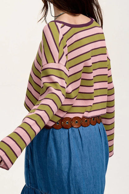 Stripe Waffle Knit Long Sleeve Top