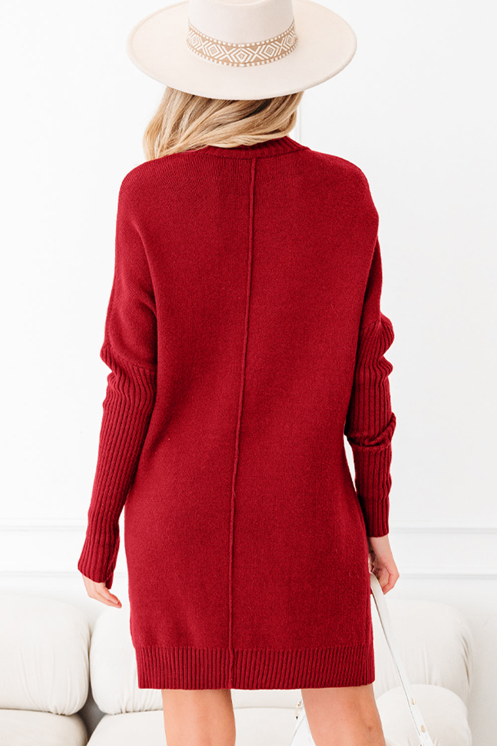Solid Ribbed Mock Neck Sweater Dress