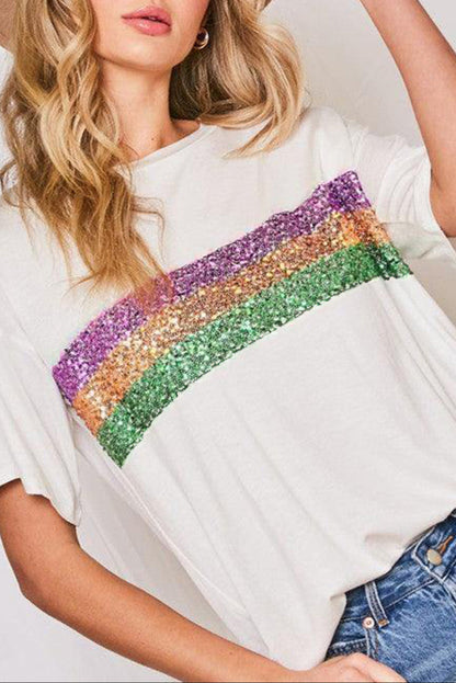 Sequin Stripe Crewneck T-Shirt