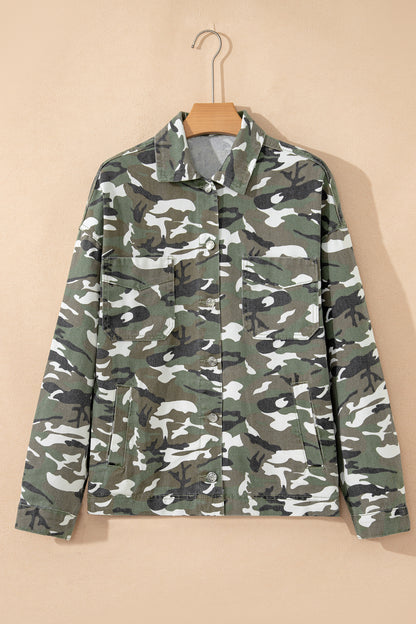 Camo Denim Chest Pocket Buttoned Jacket