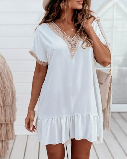 Lace Trim Ruffle Mini Dress