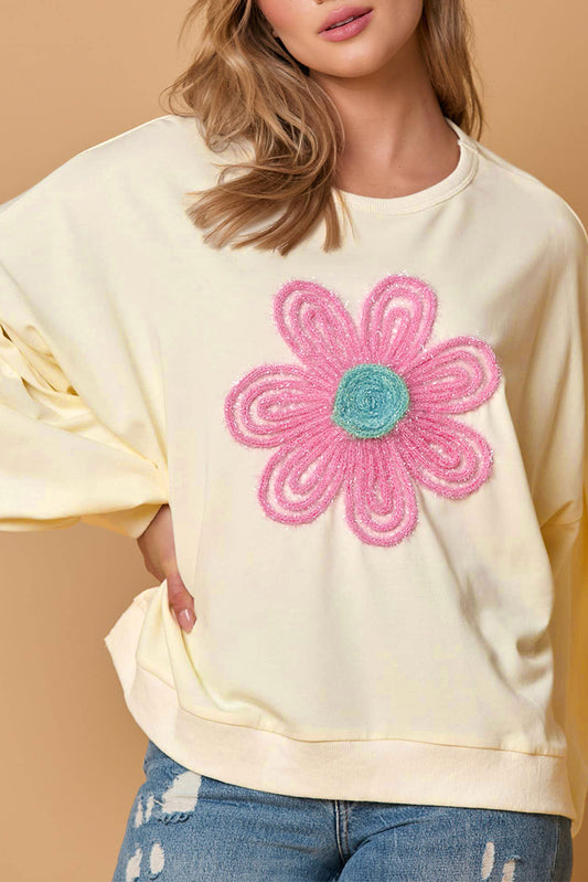 Floral Tinsel Puff Sleeve Sweatshirt