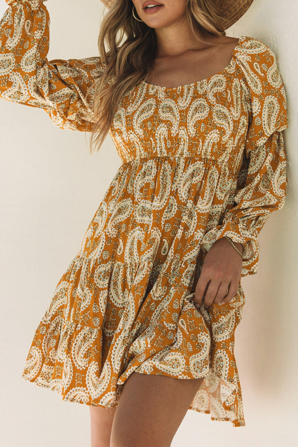 Paisley Long Sleeve Tiered Dress