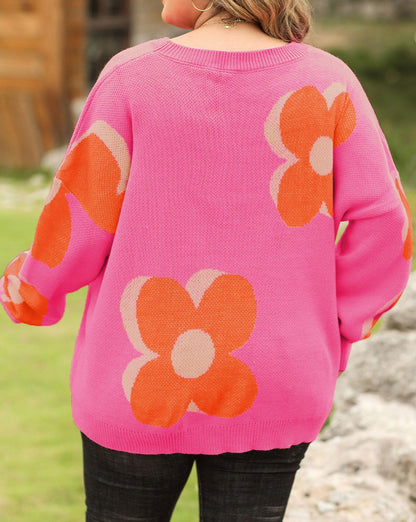 Retro Floral Crewneck Sweater Plus Size