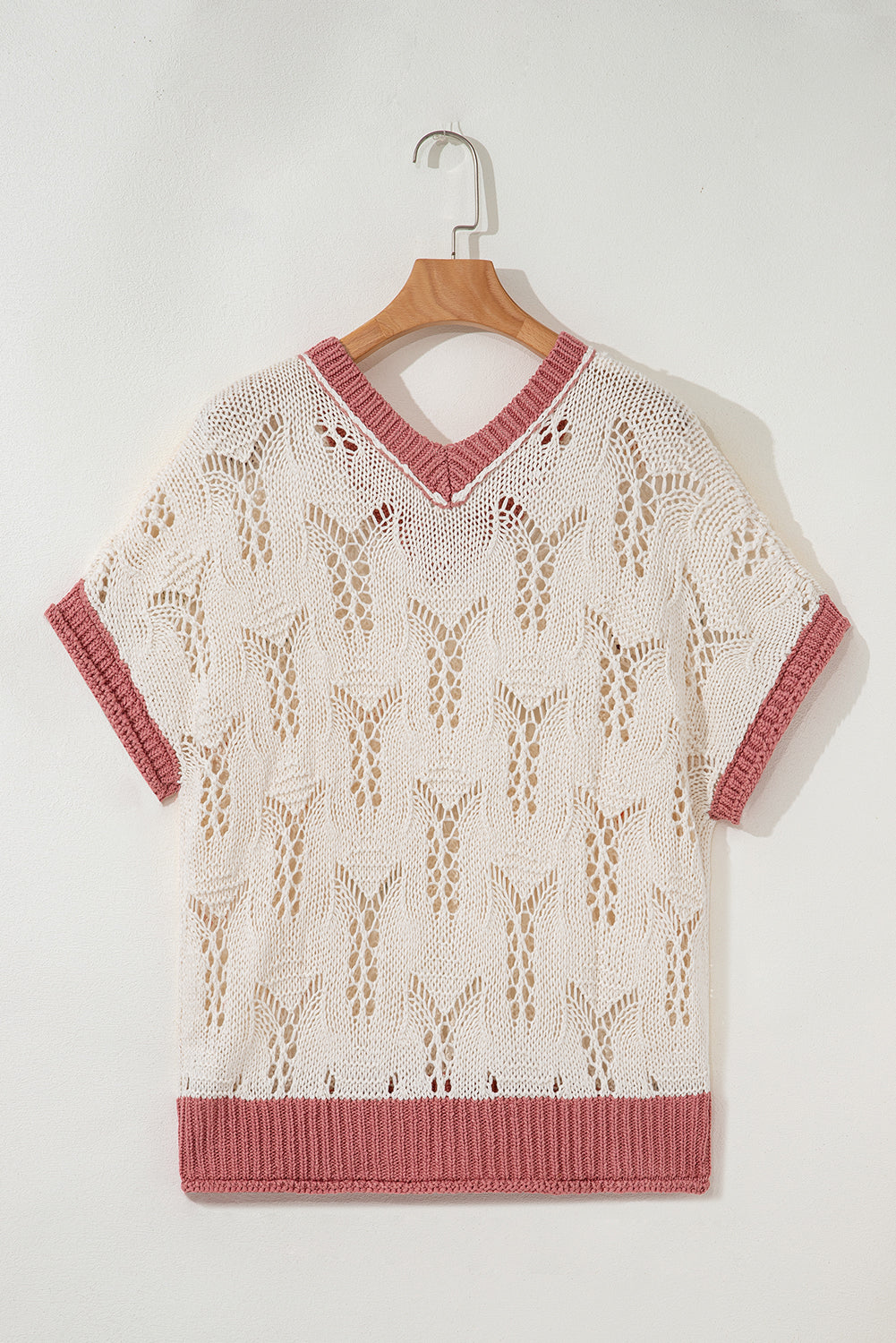 Flower Embroidered Colorblock Edge Hollowed Sweater