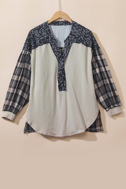 Floral Plaid Patchwork Top Plus Size