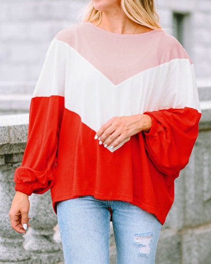 Chevron Colorblock Puff Sleeve Top