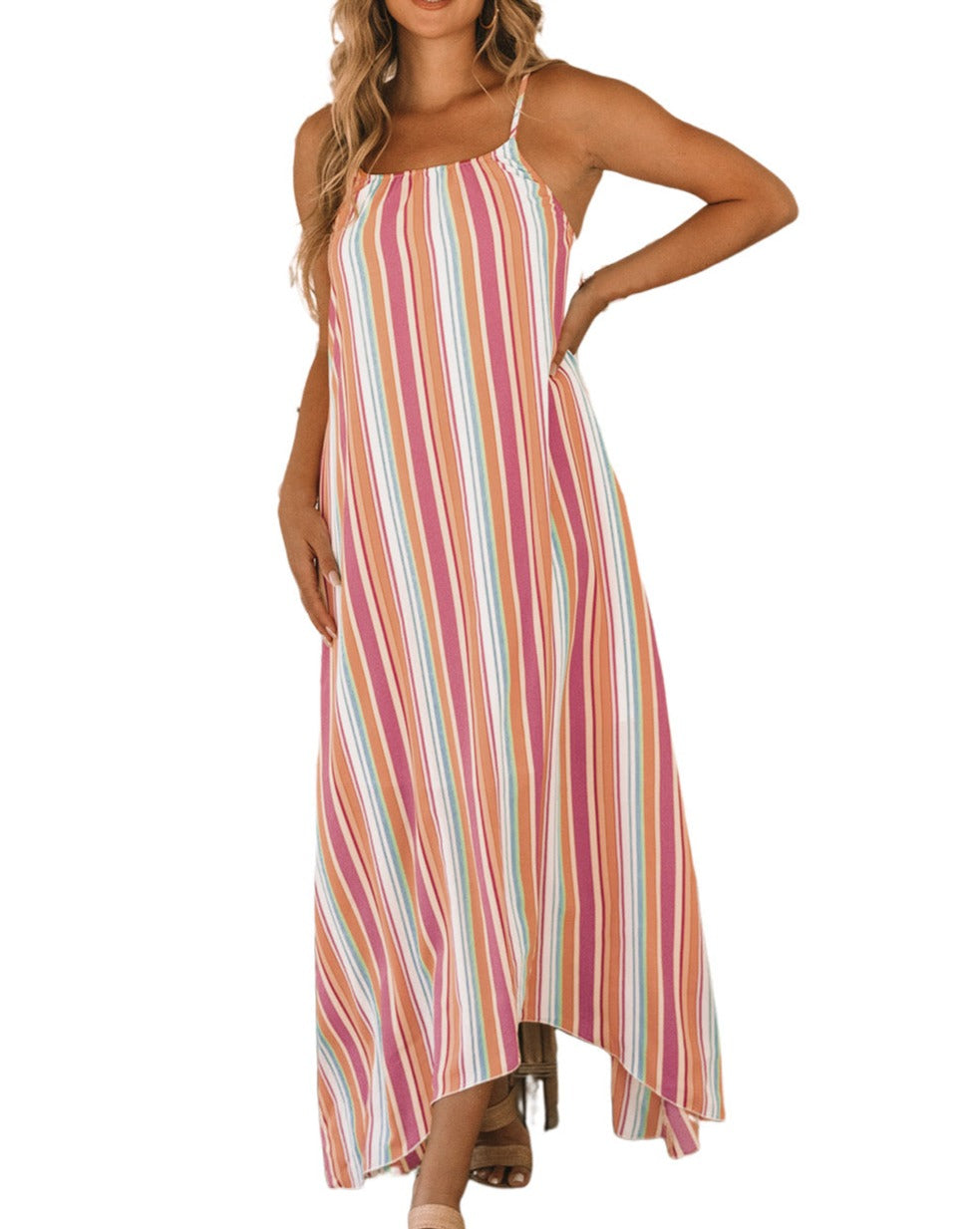 Stripe Sleeveless Maxi Dress