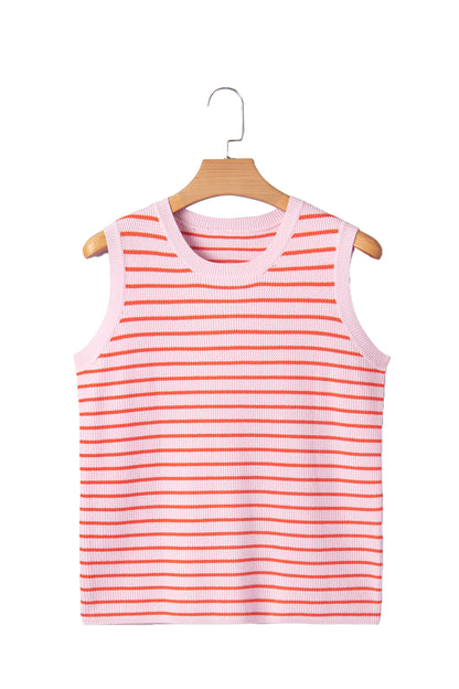 Stripe Textured Knit Sleeveless Sweater Top