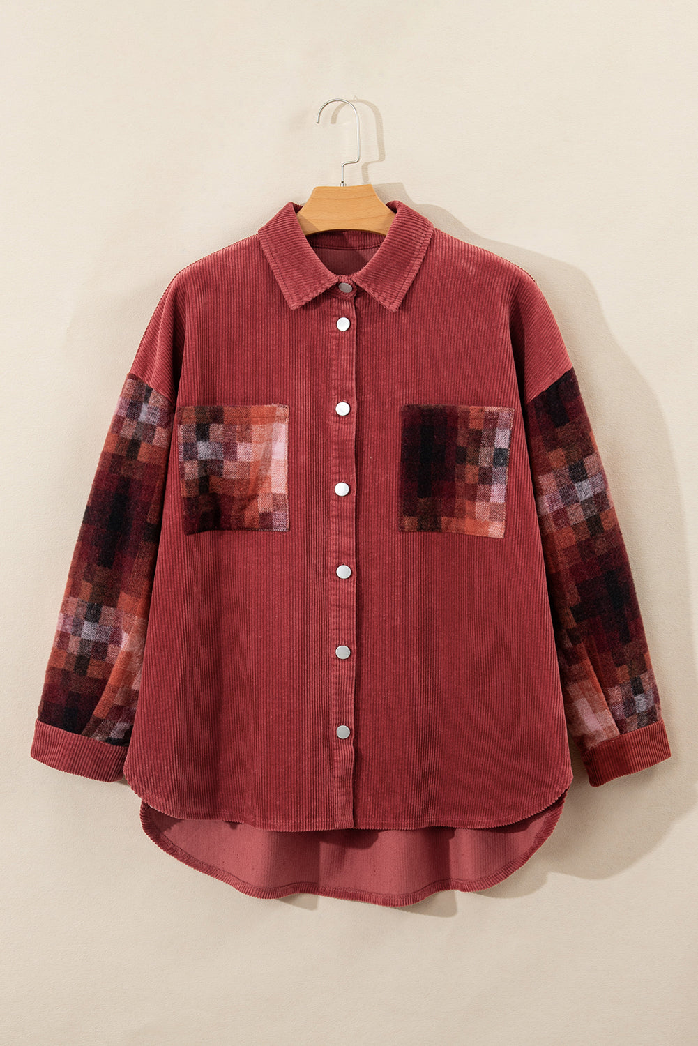 Checker Patchwork Corduroy Buttoned Jacket