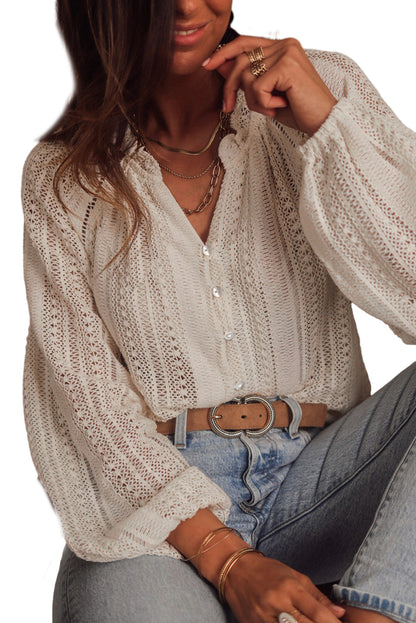 Lace Puff Sleeve Buttoned Shirt