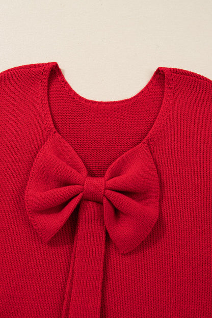 Bow Tie Backless Bubble Sleeve Sweater