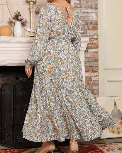 Floral Puff Sleeve Maxi Dress Plus Size