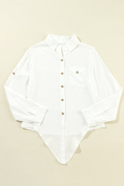 Tie Front Long Sleeve Buttoned Shirt