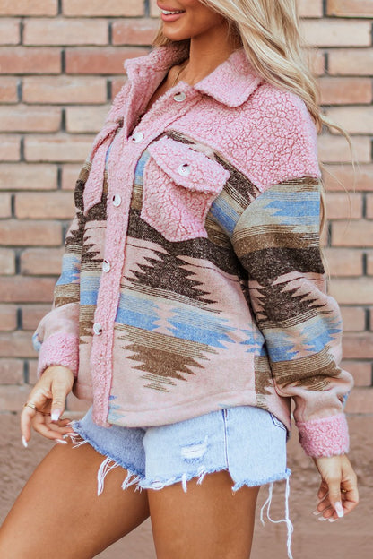 Western Aztec Sherpa Buttoned Coat