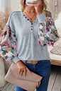 Floral Lantern Sleeve Buttoned Top