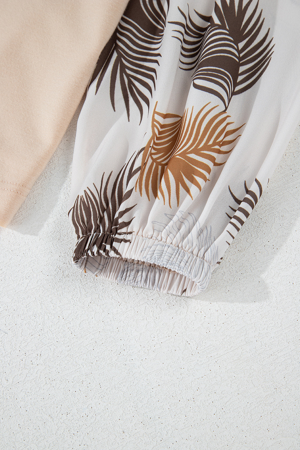 Tropical Polka Dot Patchwork Puff Sleeve V-Neck Blouse