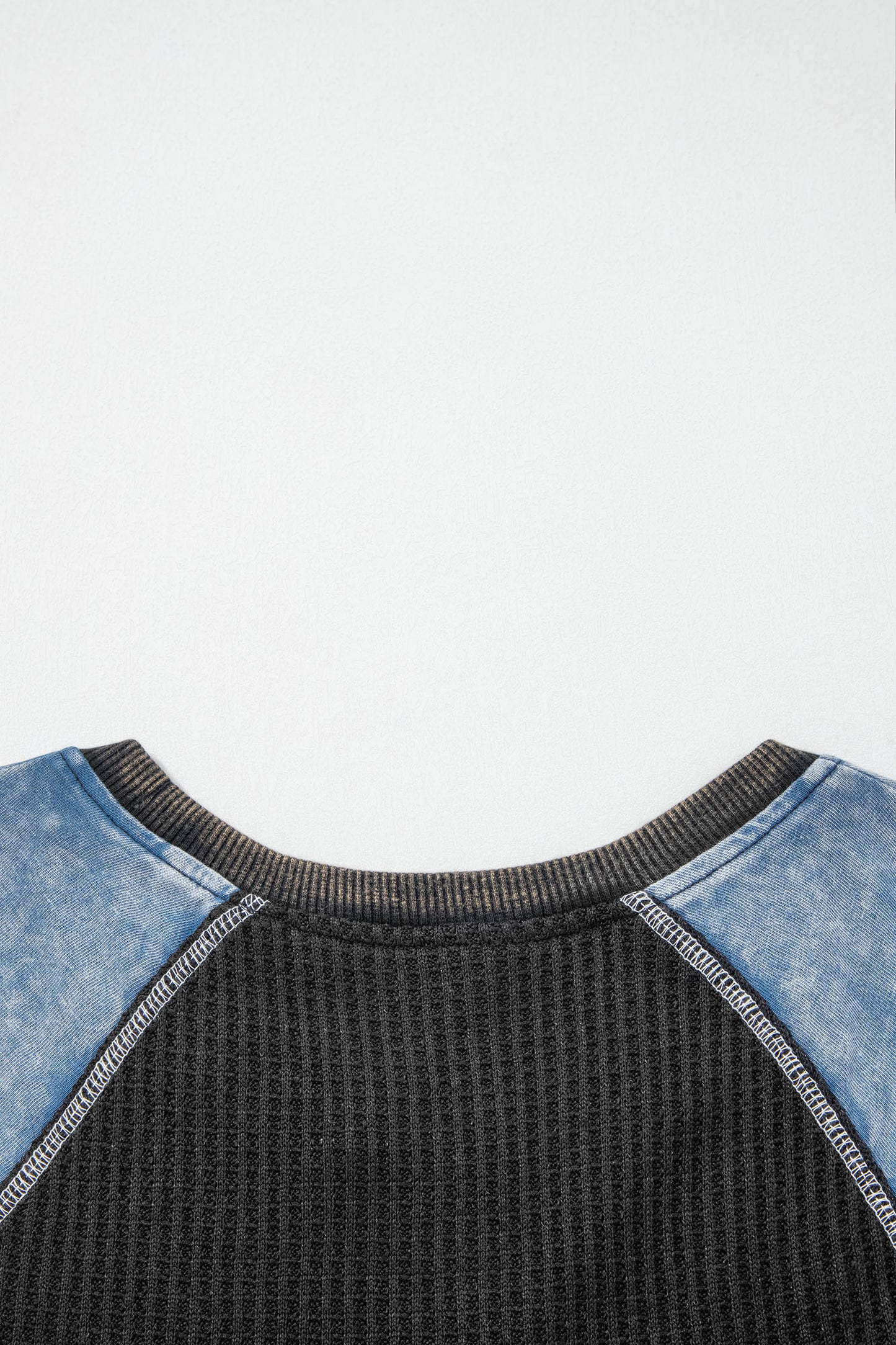Colorblock Waffle Knit Patchwork Short Sleeve Top