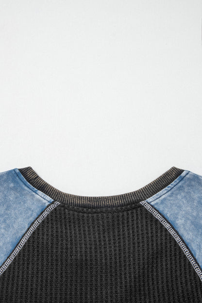 Colorblock Waffle Knit Patchwork Short Sleeve Top