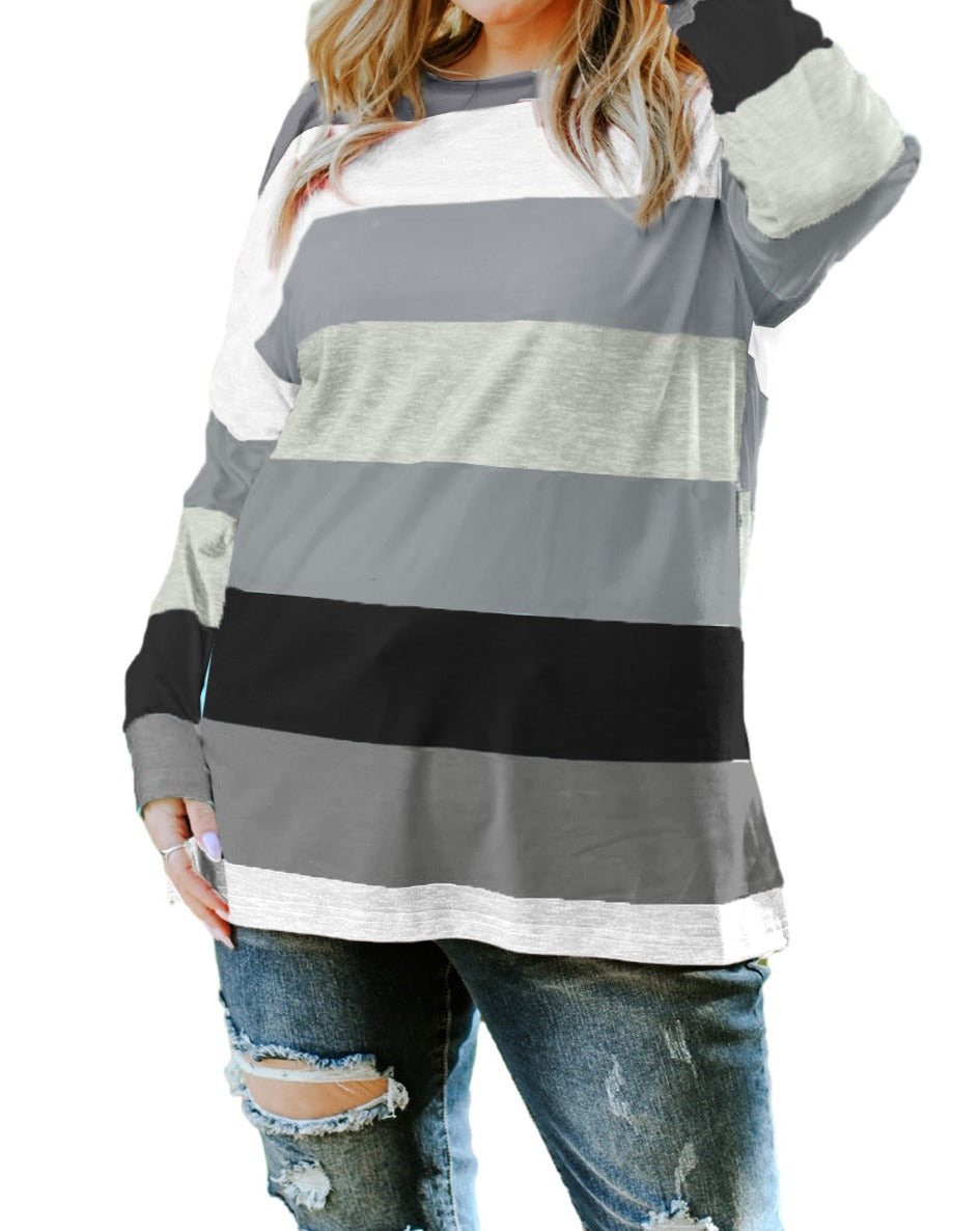 Stripe Colorblock Pullover Top Plus Size